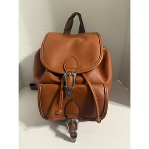 Mini Backpack‎ Convertible Shoulder Bag Fashion Buckle Detail Brown